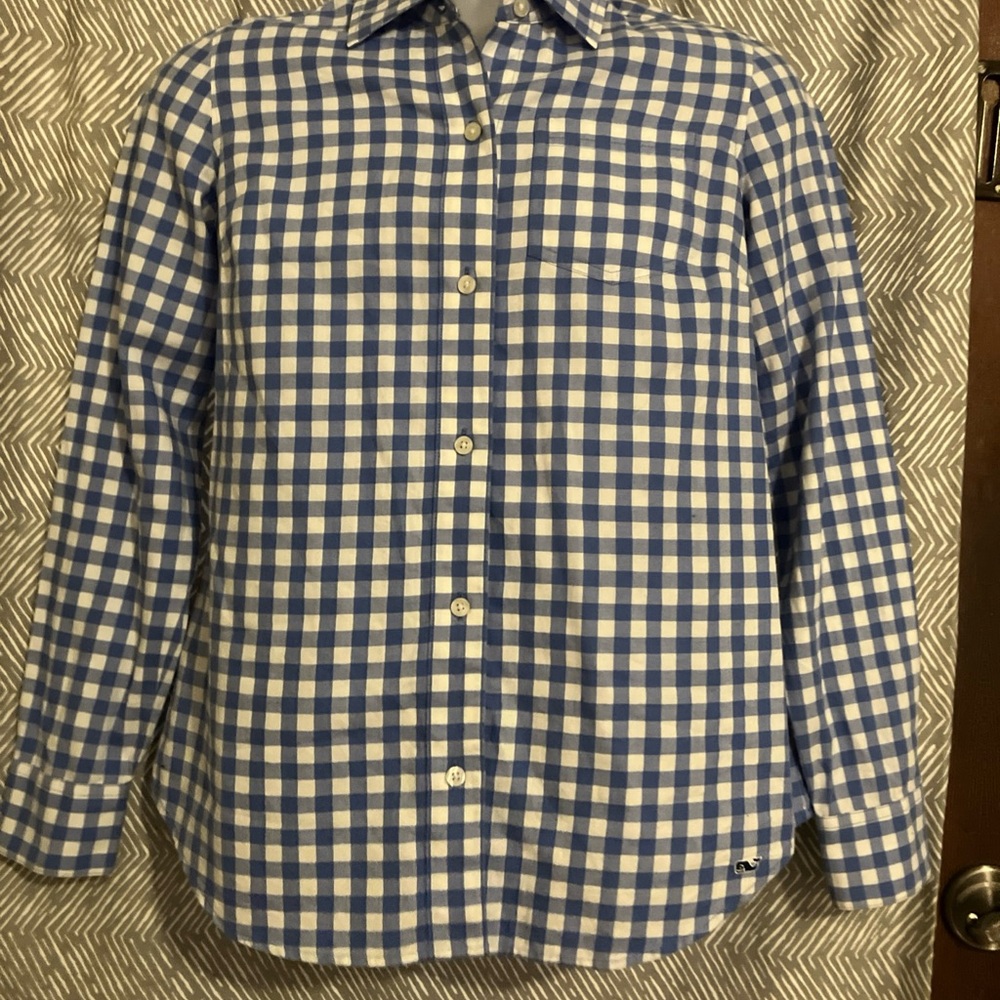 vineyard vines flannel shirt womens blue white size 4